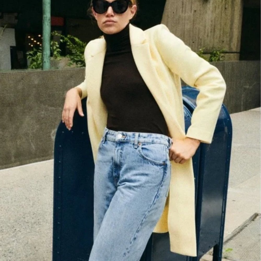 Zara Yellow Blazer Jacket Pea Coat